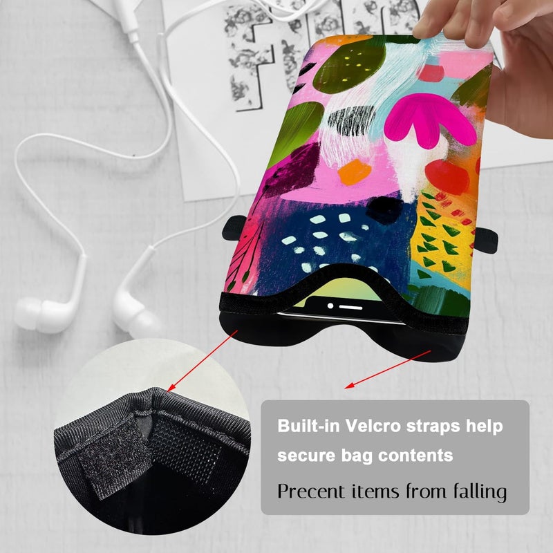 otilil Neoprene Cell Phone Sleeve Pouch Case Bag with Crossbody Strap Neck Lanyard for Women 7.1 X 3.9 in Colorful Floral - Image 3